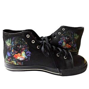 Dog Art Womens Black Canvas High Top Lace Up Sneakers Size 9 New w/out Box